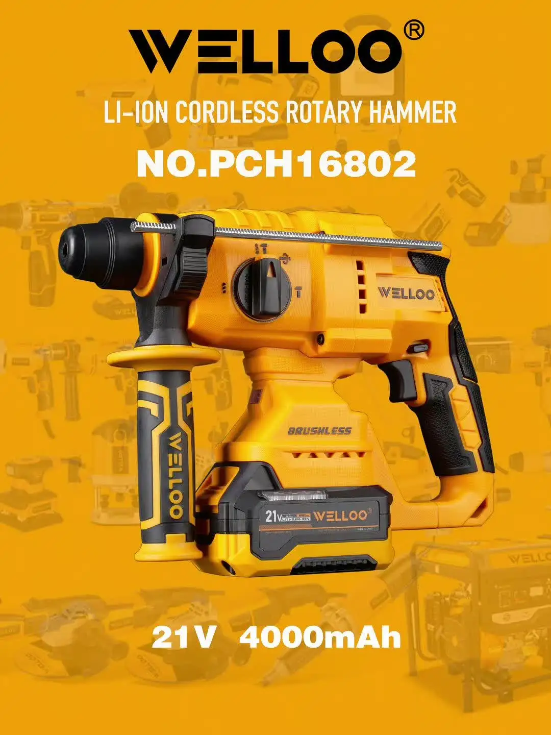 WELLOO 21V Rechargeable Power Hammer Drill Set Impact Hammer Drill Power Tools Drilling Machines model PCH16802 CORDLESS TOOLS product thumbnail 3