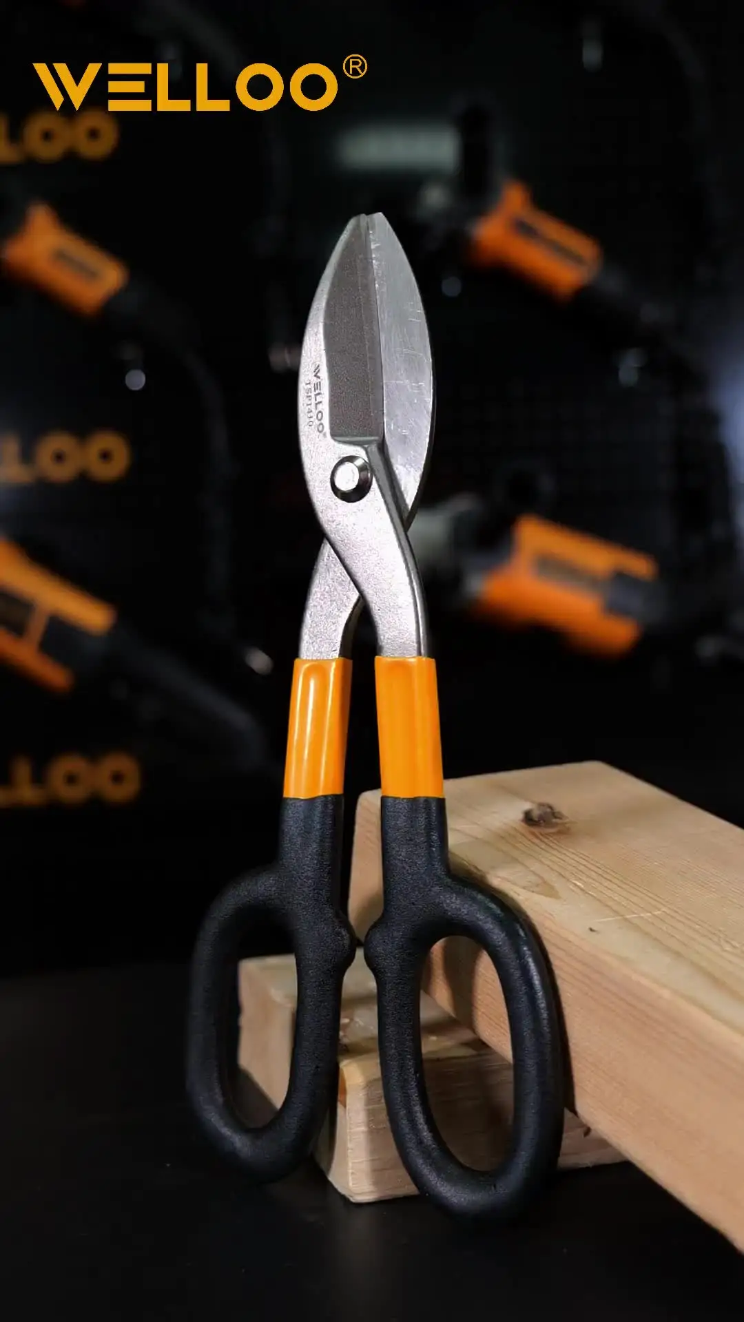 WELLOO 8"/10"/12" American Pattern Straight Cut Tin Snips Carbon Steel Professional Sheet Efficient Structure Metal Hand Tool model TSP1408/TSP1410/TSP1412 HAND TOOLS