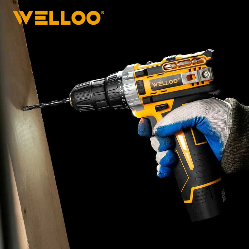 WELLOO 12V Cordless Drill Machine Impact Power Tool Set Portable Cordless Lithium Drill with Lithium Battery for Woodworking Tools model CLD50212.1 CORDLESS TOOLS