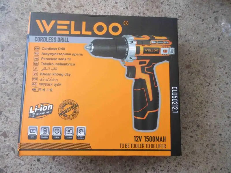 WELLOO 12V Cordless Drill Machine Impact Power Tool Set Portable Cordless Lithium Drill with Lithium Battery for Woodworking Tools model CLD50212.1 CORDLESS TOOLS