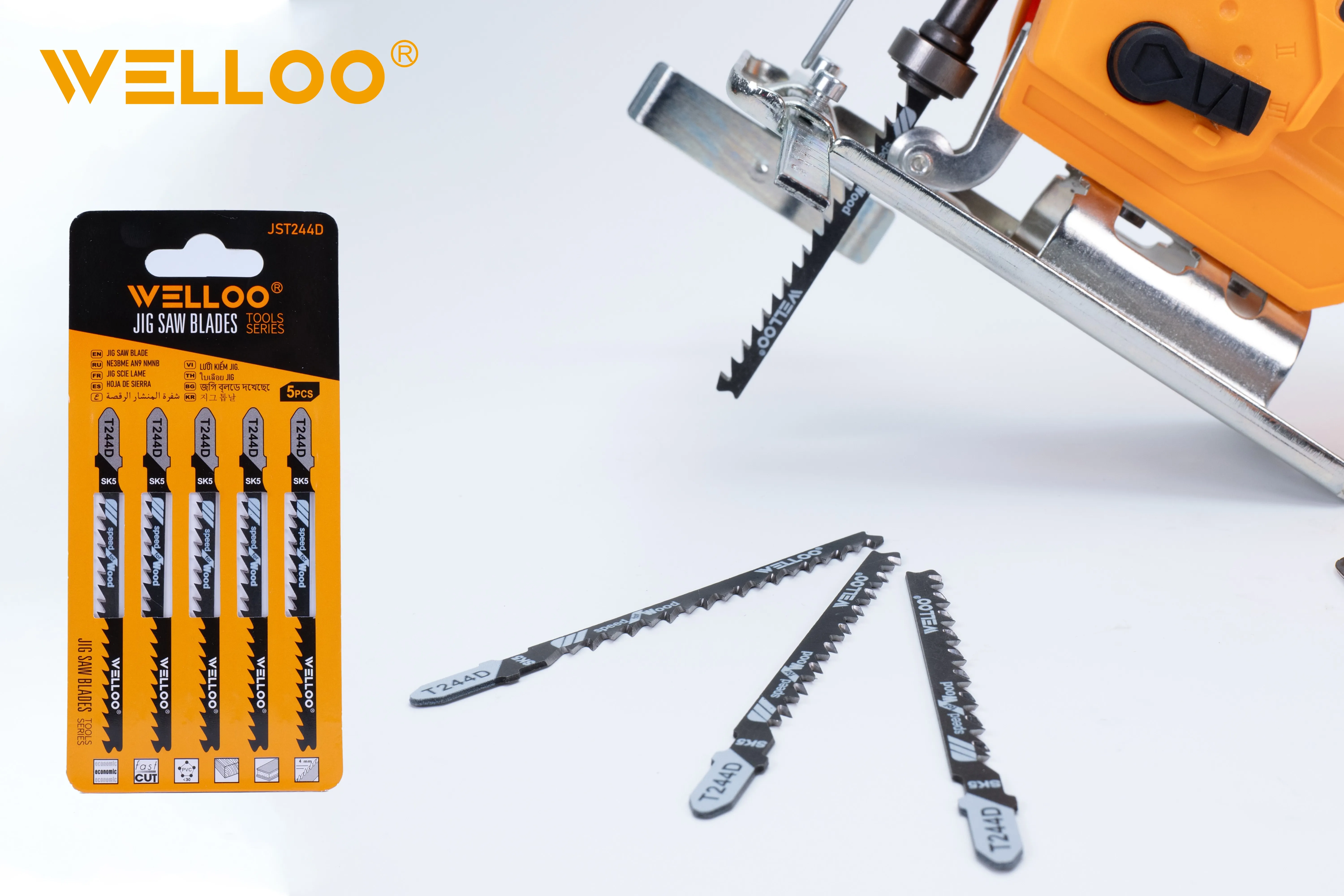 WELLOO Professional Jig Saw Blade Set Universal Shank 5pcs Cutting Blades for Woodworking and Metal model JST244D ACCESSORIES product thumbnail 3