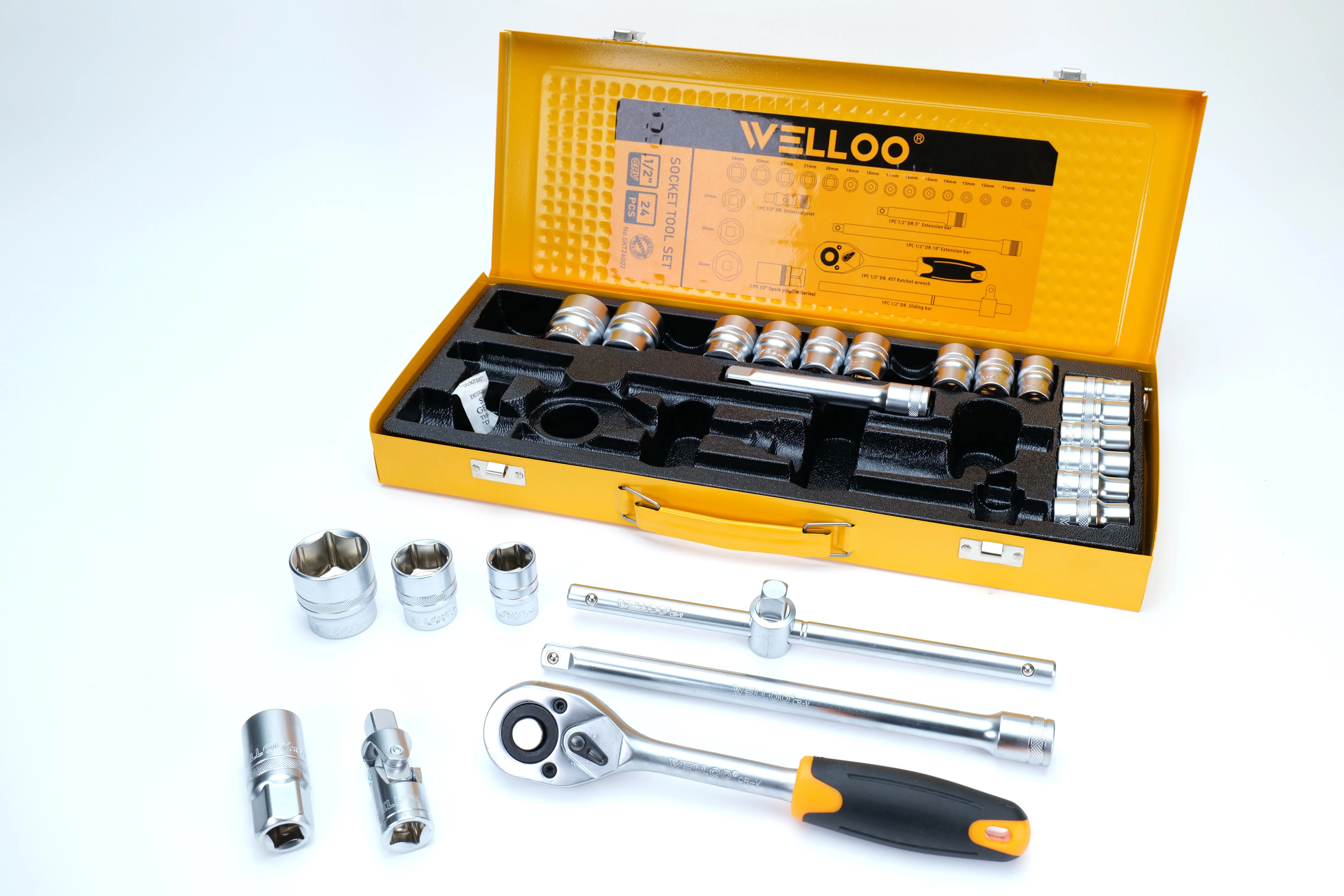 WELLOO Industrial Hand Socket Wrench Tool 24Pcs CR-V Impact Socket Set with Hard Case OEM Dr Hex/Torx Bits model SKT24002 HAND TOOLS product thumbnail 4