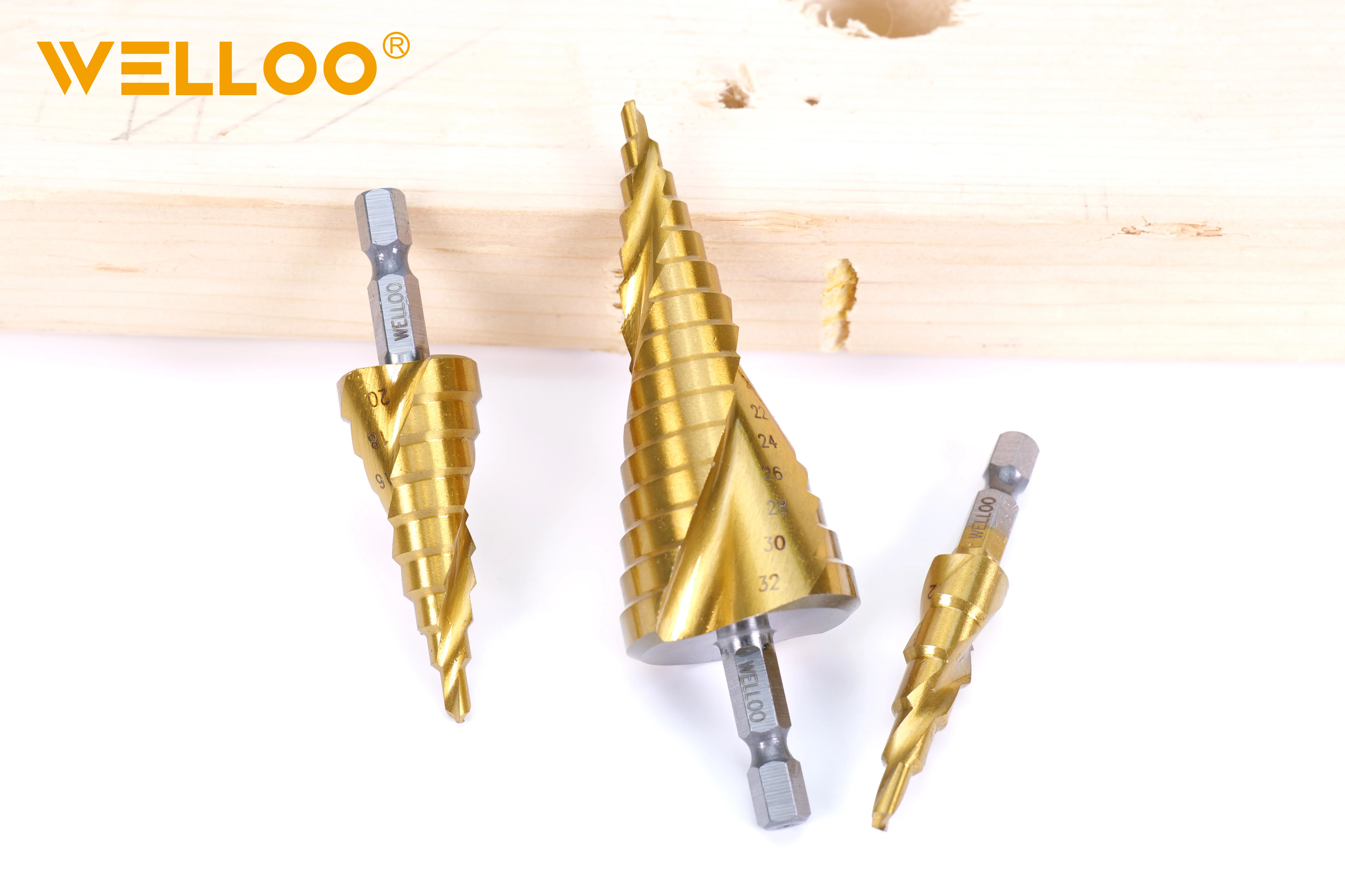 WELLOO Durable Manufacture Power Tool Titanium Coated Step Drill Accessories High-speed Steel 4-12mm Hardware Drill Bit Set model SDB42003 product thumbnail 5