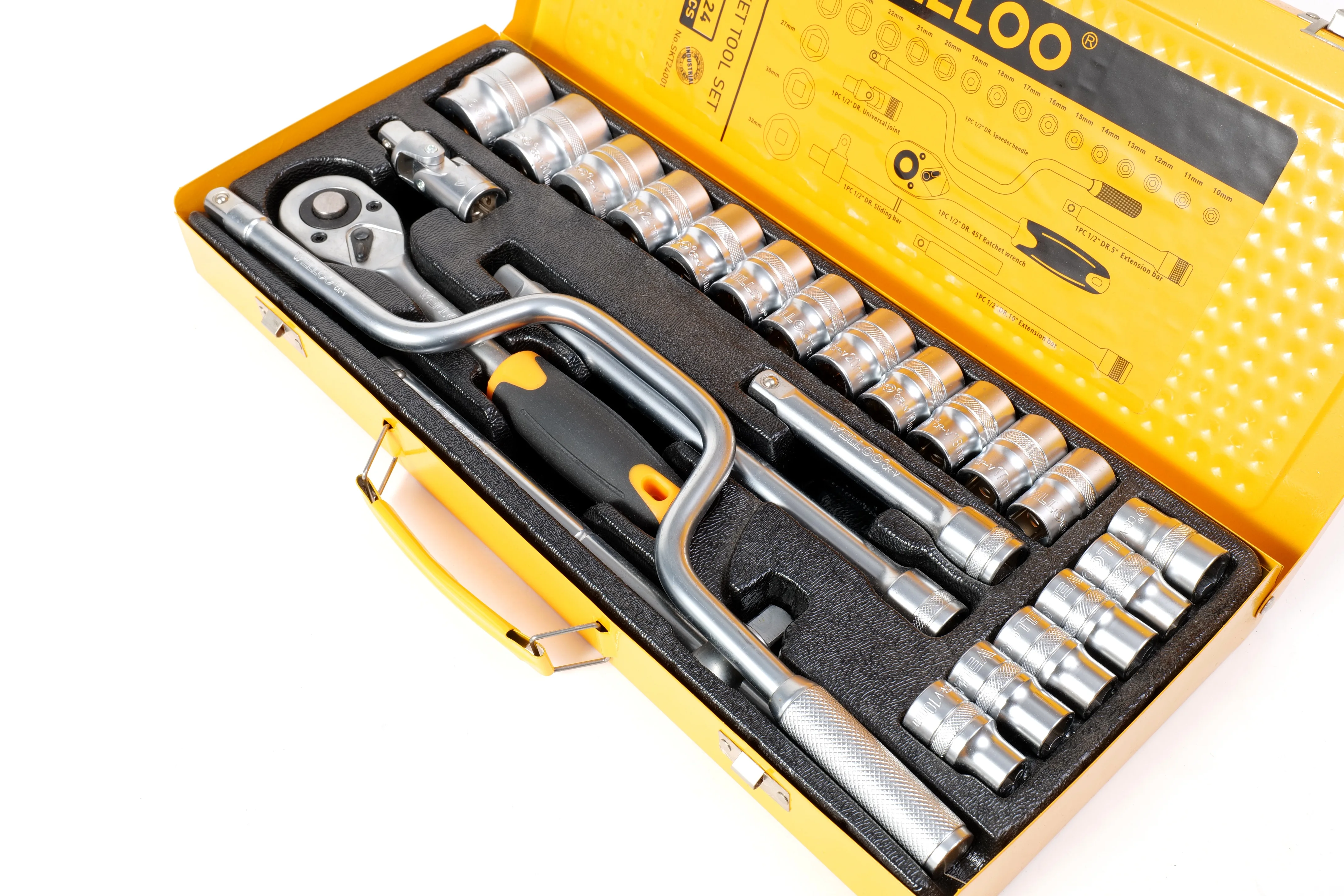 WELLOO OEM Factoiry Sale Professional Hand Socket Set 40PCS CR-V Includes Ratchet Wrench and Extensions model SKT24001 ACCESSORIES product thumbnail 3