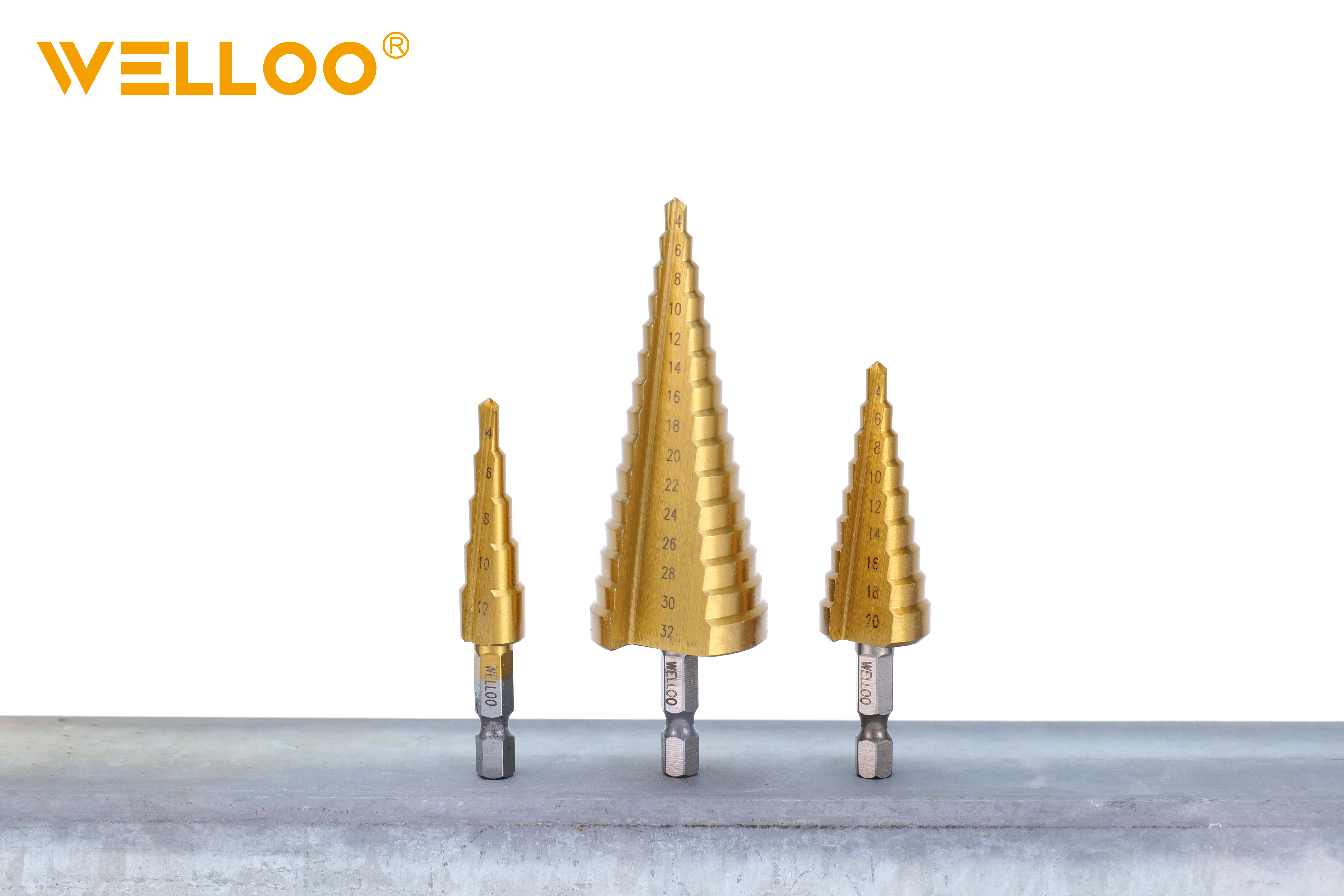 WELLOO Durable Manufacture Power Tool Titanium Coated Step Drill Accessories High-speed Steel 4-12mm Hardware Drill Bit Set model SDB42003 product thumbnail 7