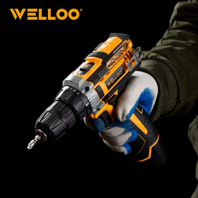 WELLOO 12V Cordless Drill Machine Impact Power Tool Set Portable Cordless Lithium Drill with Lithium Battery for Woodworking Tools model CLD50212.1 CORDLESS TOOLS