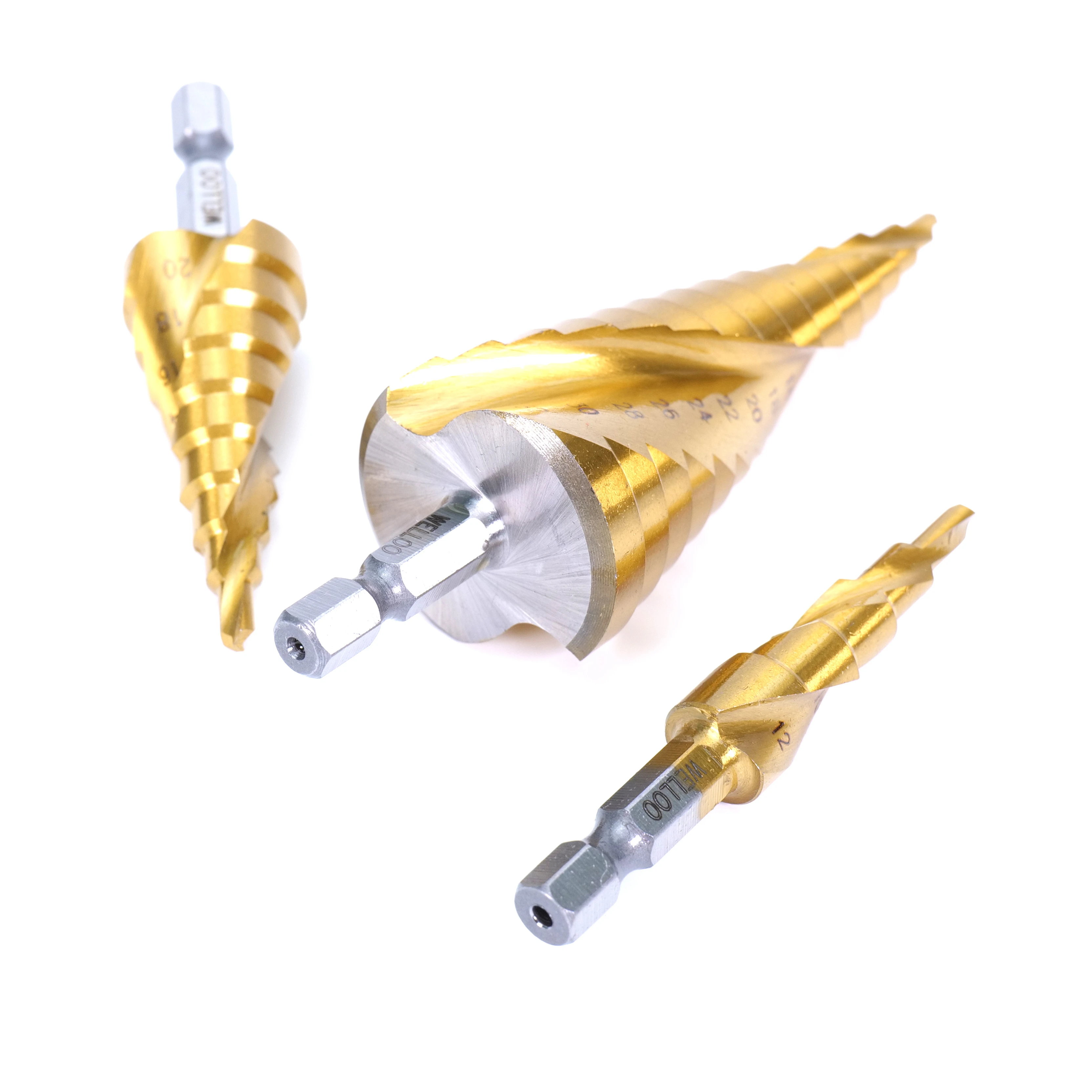 WELLOO Durable Manufacture Power Tool Titanium Coated Step Drill Accessories High-speed Steel 4-12mm Hardware Drill Bit Set model SDB42003 product thumbnail 2