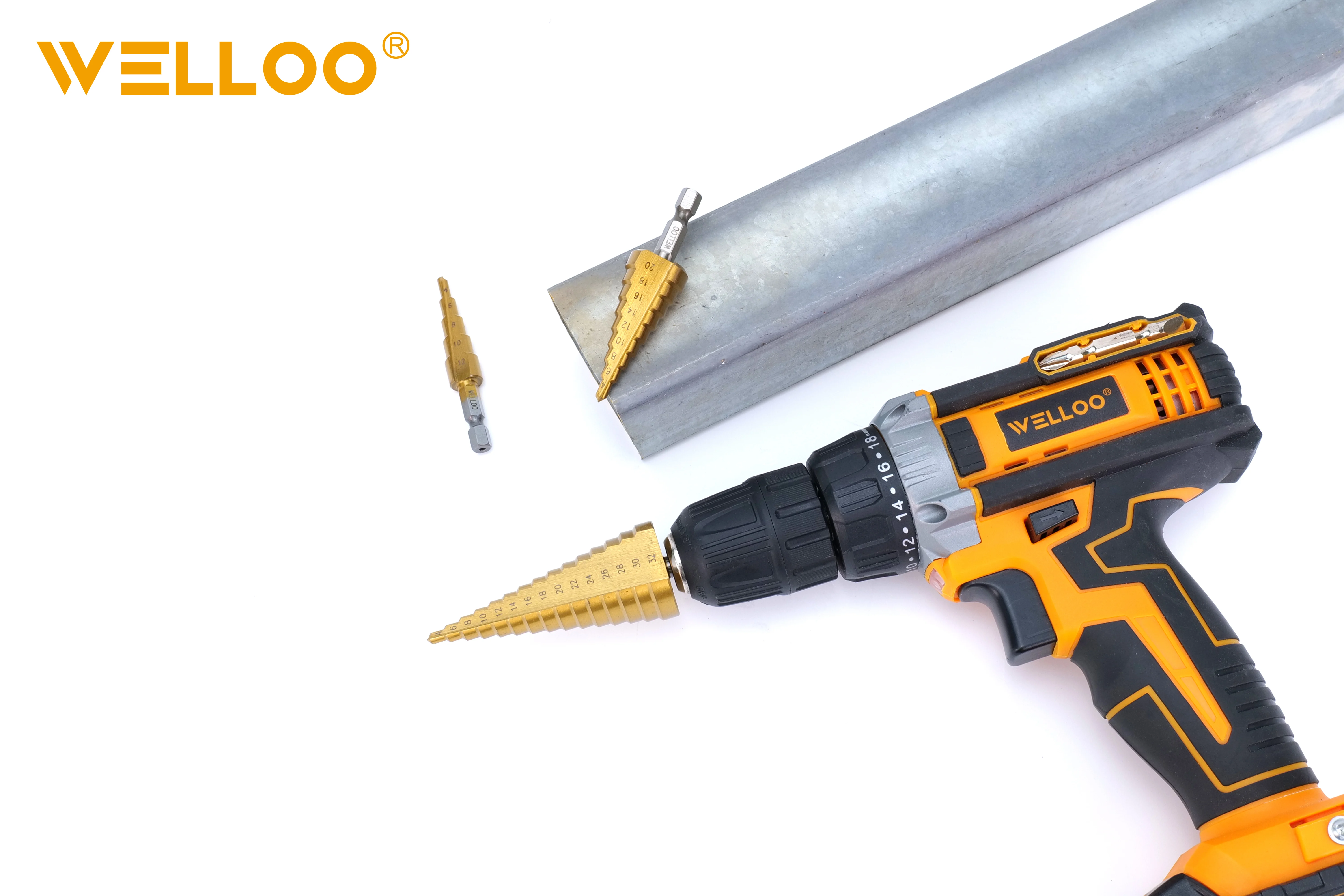 WELLOO Durable Manufacture Power Tool Titanium Coated Step Drill Accessories High-speed Steel 4-12mm Hardware Drill Bit Set model SDB42003 product thumbnail 4