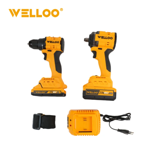 WELLOO Factory Direct Adjustable Speed 20V Cordless Impact Wrench & Power Drill Combo Kit with LED Light model CLK84021 CORDLESS TOOLS product thumbnail 6