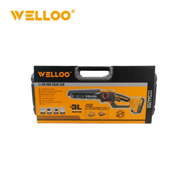 WELLOO Powerful Rechargeable 8inch Chain-saw 20V Lithium Electric Portable Mini Chainsaw for Wood Cutting model CCS64200S CORDLESS TOOLS product thumbnail 5