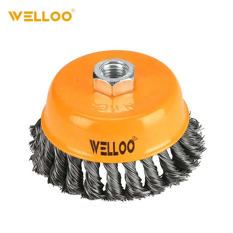 WELLOO 4" Twisted Steel Wire Wheel Cup Brush Rotary Steel Wire Brush For Angle Grinder ACCESSORIES catalog product image
