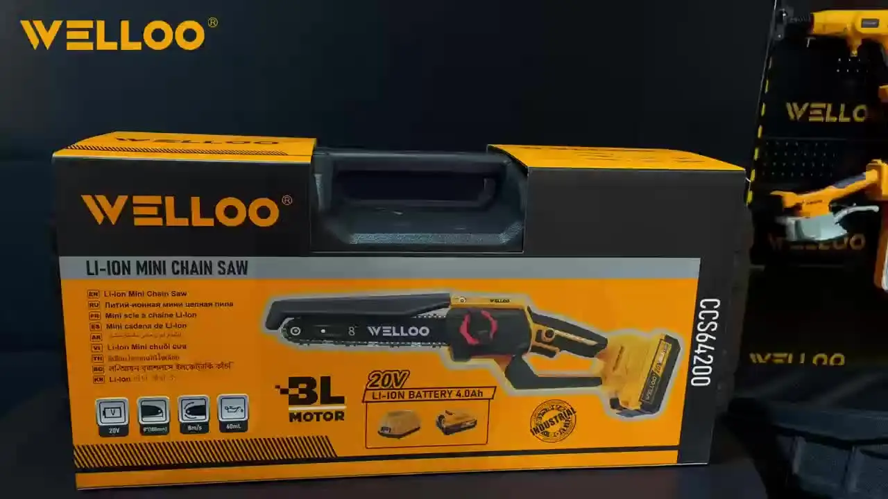 WELLOO Powerful Rechargeable 8inch Chain-saw 20V Lithium Electric Portable Mini Chainsaw for Wood Cutting model CCS64200S CORDLESS TOOLS product detail photo 7