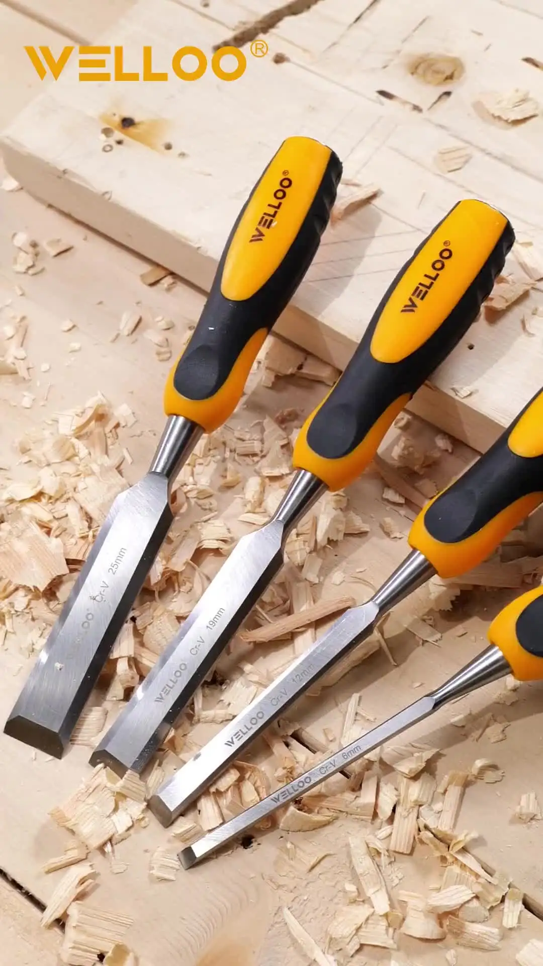 WELLOO New Arrival 4PCS Wood Chisel Set 6/12/19/25mm Sharp Edge Comfortable TPR Handle for Wood Carving model WCS5404 HAND TOOLS product detail photo 7