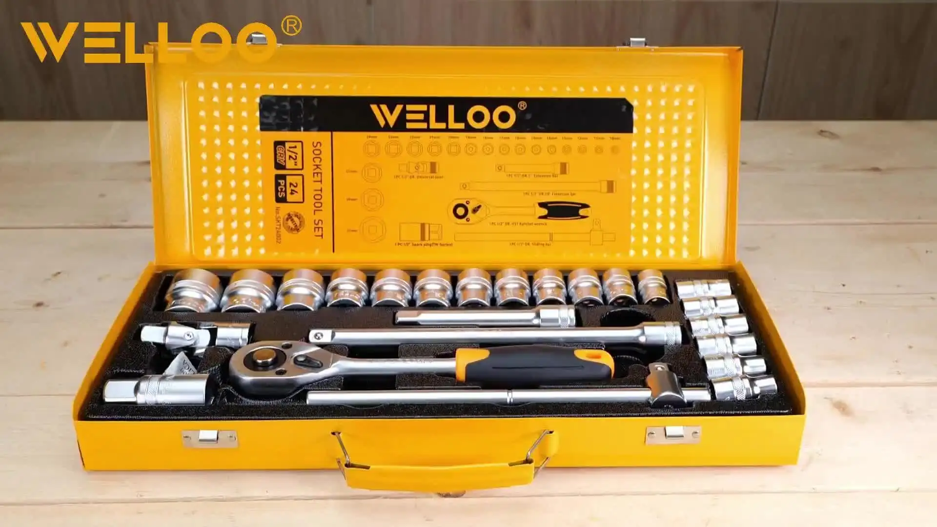 WELLOO Industrial Hand Socket Wrench Tool 24Pcs CR-V Impact Socket Set with Hard Case OEM Dr Hex/Torx Bits model SKT24002 HAND TOOLS product detail photo 7