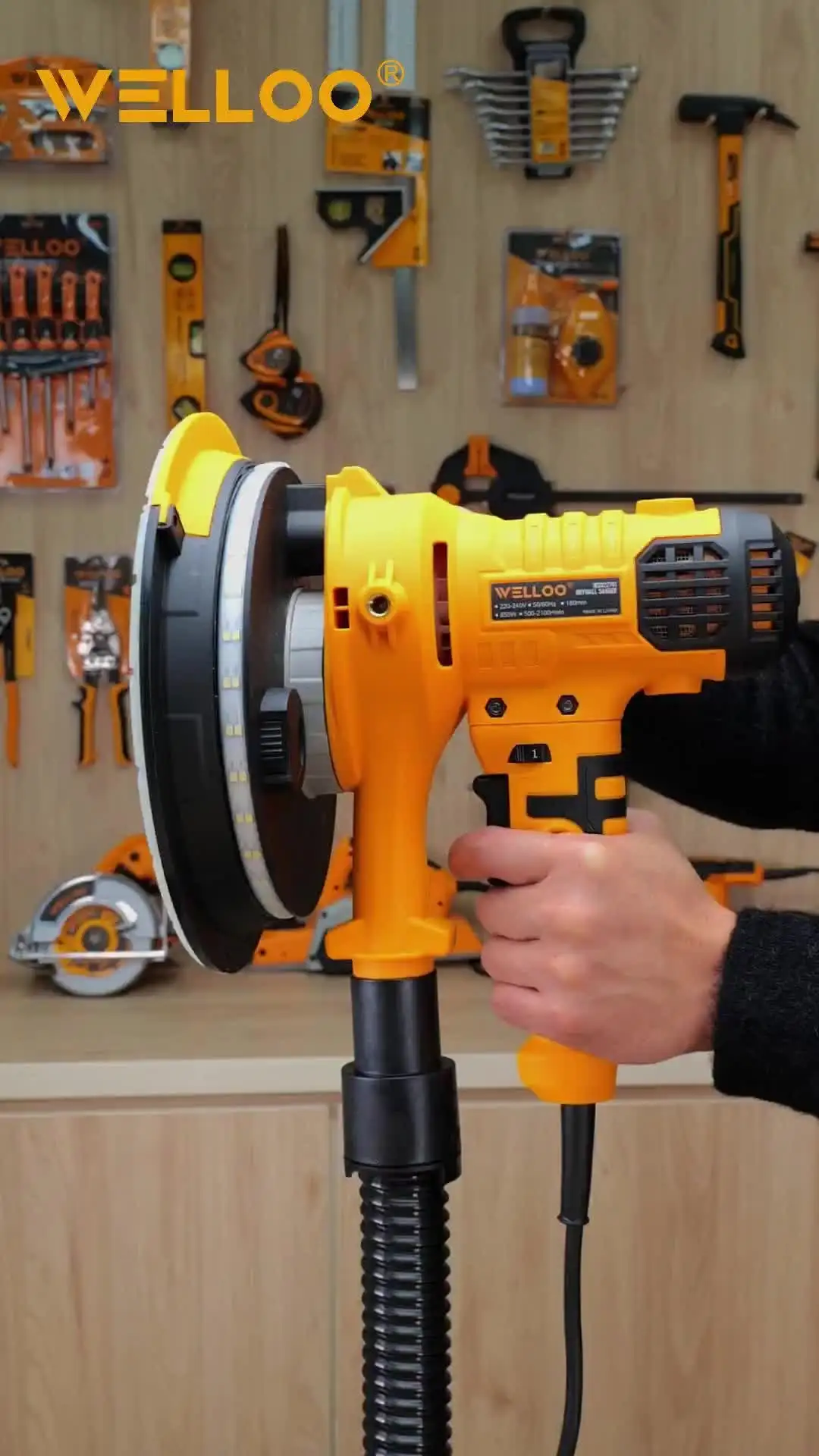 WELLOO Drywall Sanders 850W Handheld Variable Speed LED Light Dust-Free Polishing Industrial Use Wall Grinding Machine model WSD22701 POWER TOOLS product detail photo 8