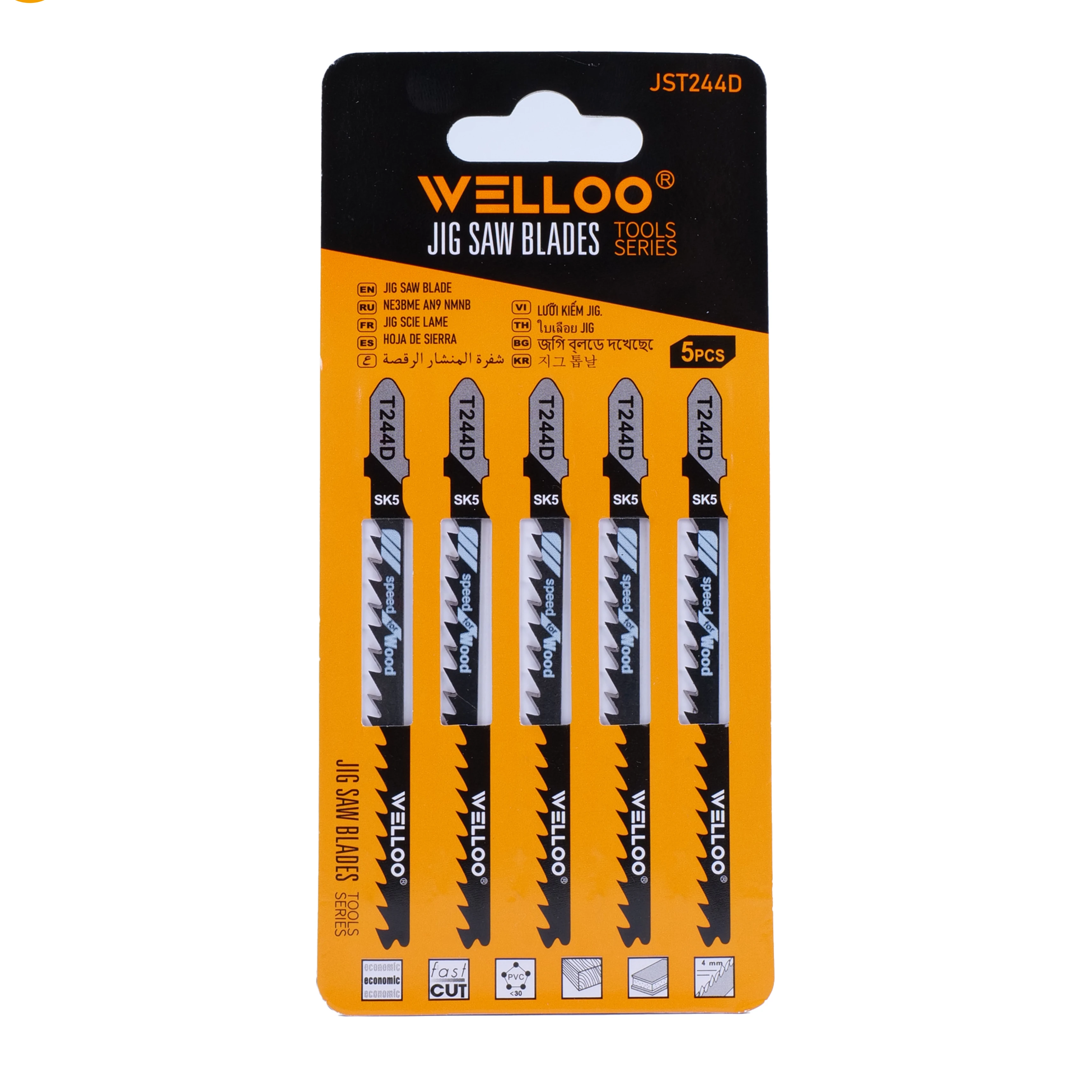 WELLOO Professional Jig Saw Blade Set Universal Shank 5pcs Cutting Blades for Woodworking and Metal model JST244D ACCESSORIES catalog product image