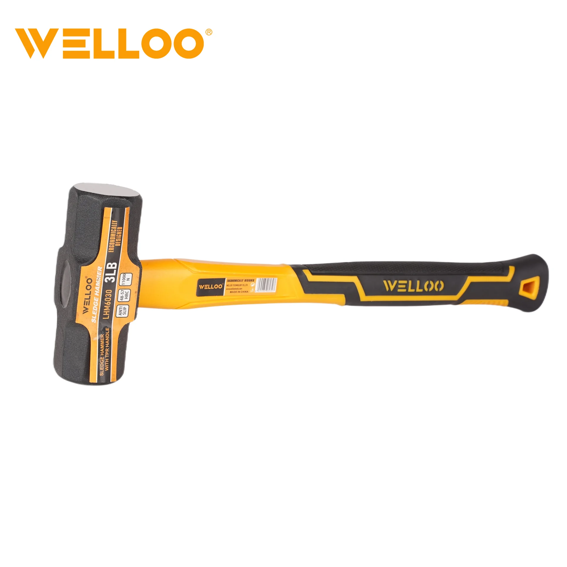 WELLOO High Carbon Steel Hammer Wall Crushing Tools 3LB/1500g Durable Stone Hammer with Fiberglass Handle model LHM6030 HAND TOOLS product photo 1