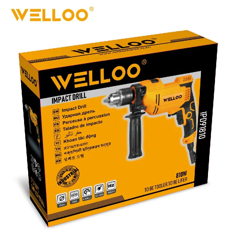 WELLOO Strong Power Industrial Power Tools Drill Screwdriver Hammer Drill Impact 810W 13mm Strong Percussion Drill Manual model IPD91810 NEW HOT PRODUCTS product detail
