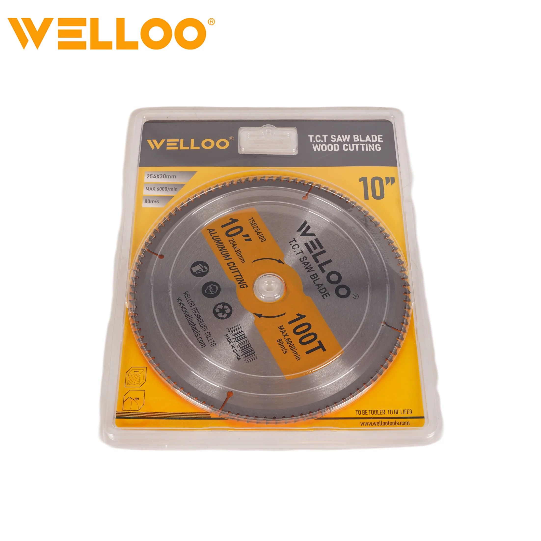 WELLOO Hot Selling Ceramic Tile Cutting and Grinding Blade 254*100T*30/25.4/22.23mm TCT Saw Blade for Aluminum Cutting model TSB254100 ACCESSORIES catalog product image