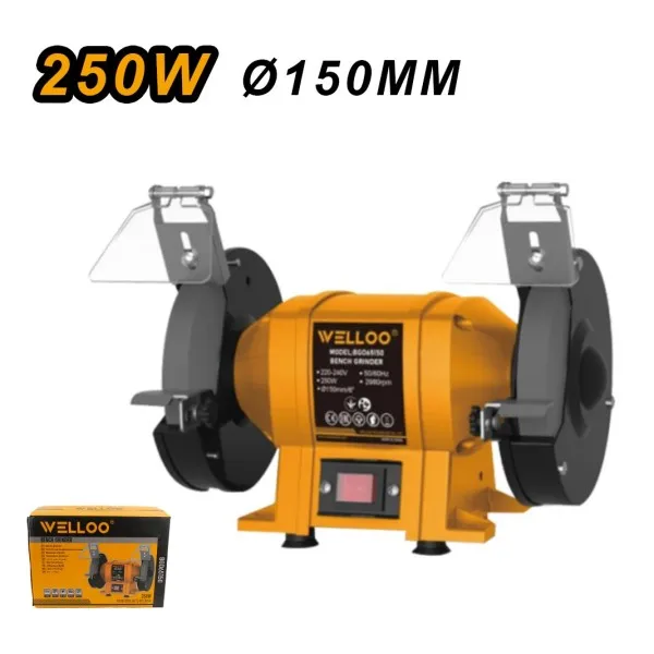 WELLOO High Quality 190W Electric Mini Desktop Electric Bench Grinder 6mm Thickness Small Industrial Bench Grinder Machine model BGD65150 POWER TOOLS related product