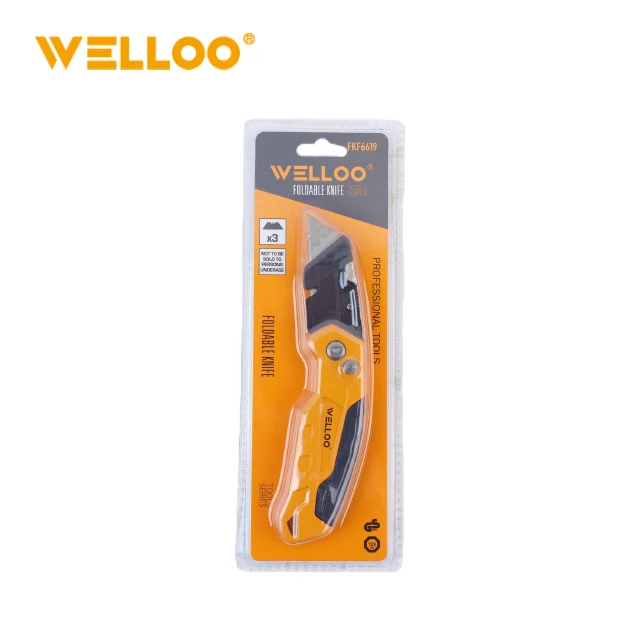 WELLOO Portable Folding Knife 61*19mm Blade Utility Cutter with Replaceable Blades model FKF6619 HAND TOOLS related product photo