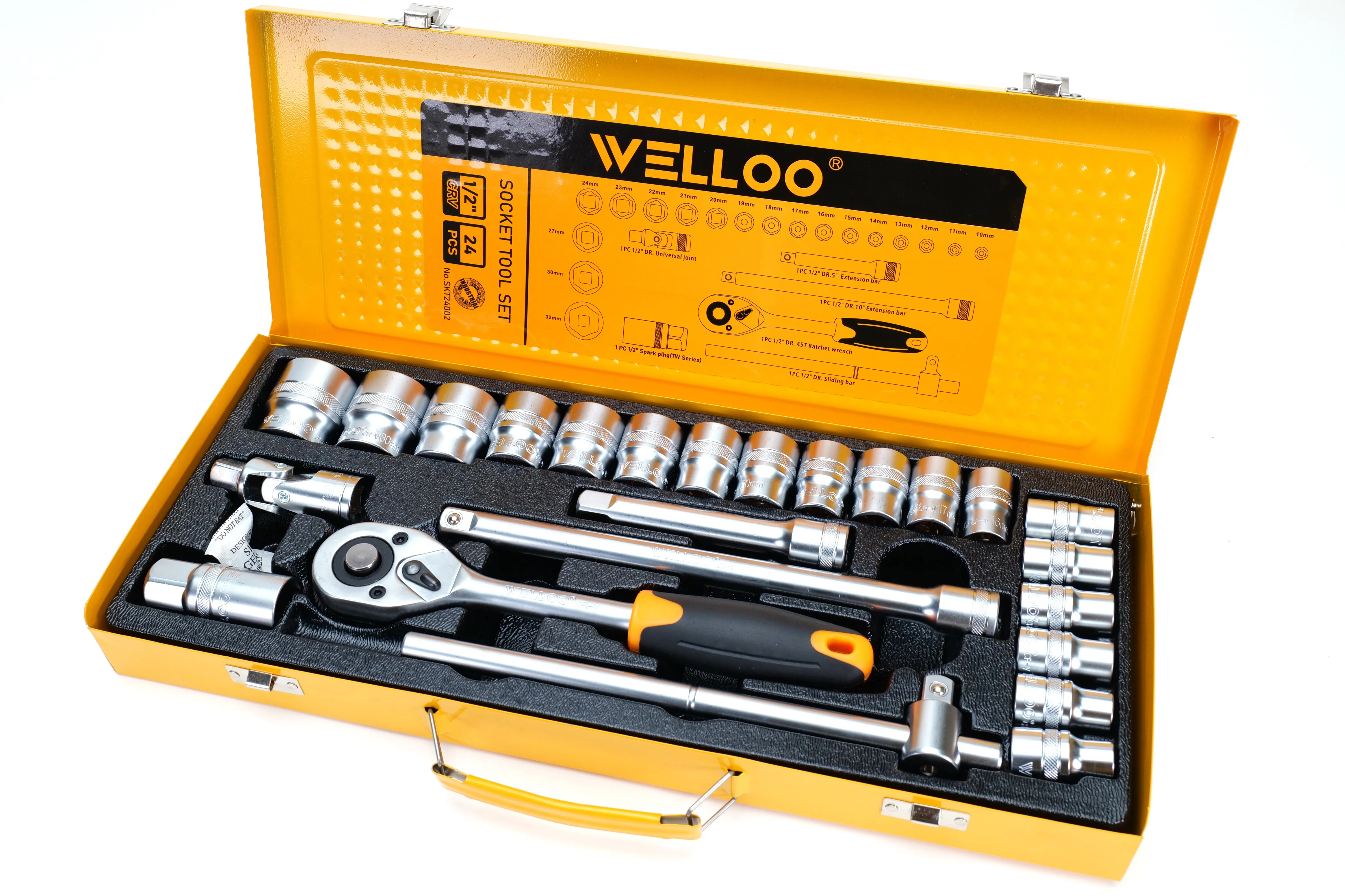 WELLOO Industrial Hand Socket Wrench Tool 24Pcs CR-V Impact Socket Set with Hard Case OEM Dr Hex/Torx Bits model SKT24002 HAND TOOLS product detail photo 9